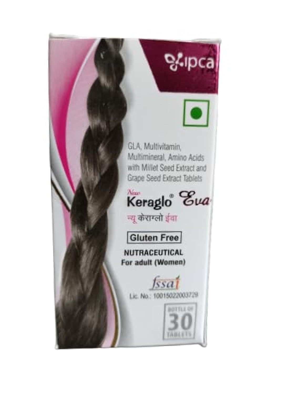 IPCA Keraglo Eva Brown Bottle Of 30 Tablets For Woman Hair Fall Treatment