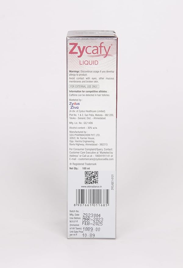 Zycafy Liquid with Caffeine, Castor Oil, Apigenin, Vitamin E and Zinc | Prevents Hair Fall and Promotes Hair Growth | Suitable For Men & Women | 100 ml