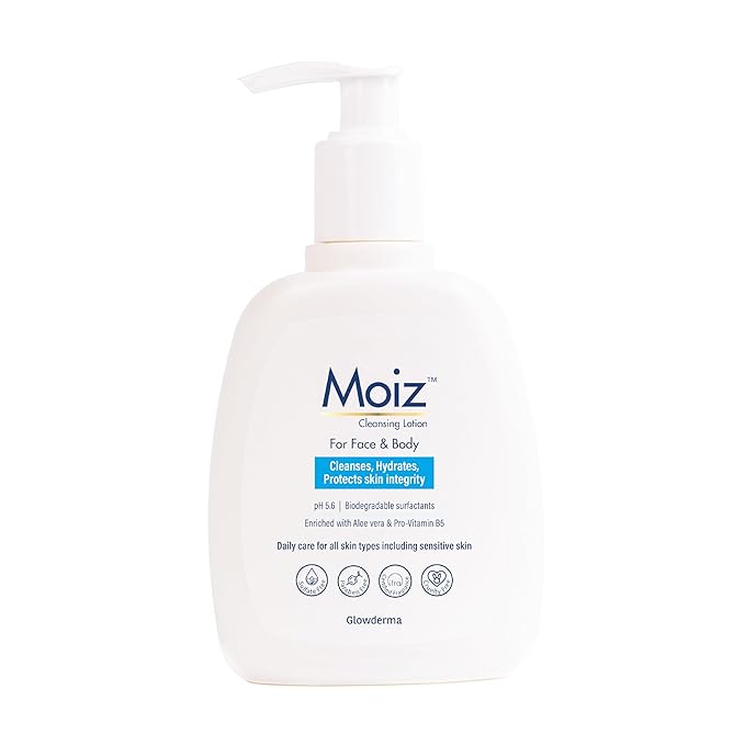Moiz Cleansing Lotion | Face & Body Cleanser | For Sensitive Skin | With Aloe Vera & Pro-Vitamin B5 | pH 5.6 | Soap, Paraben & Sulphate Free