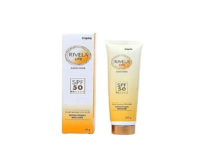 Rivela Lite Sunscreen Weightless Mousse Cream with SPF 50 PA++++ For Broad Spectrum, UVA & UVB Protection | For Men & Women | All Skin types | 60g (Pack of 2)