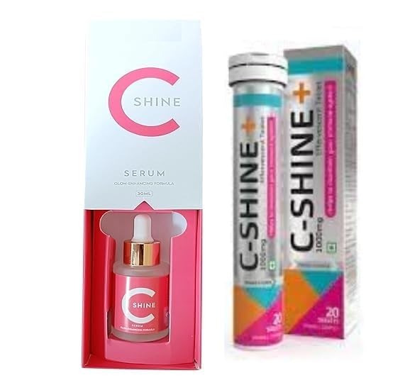 C Shine Plus Orange Flavour Effervescent Tablet (20 Tab) And C-Shine Face serum For Spotless & Glowing Face (30ml)