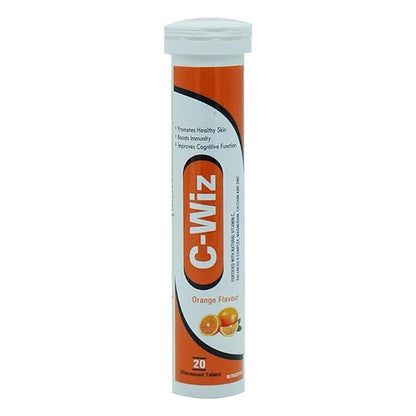 UNIGLOW C-Wiz Orange Flavoured Effervescent Fortified Tablets, 20 Tablets, Vitamin C For Healthy Skin, Immunity Boost, Cognitive Function