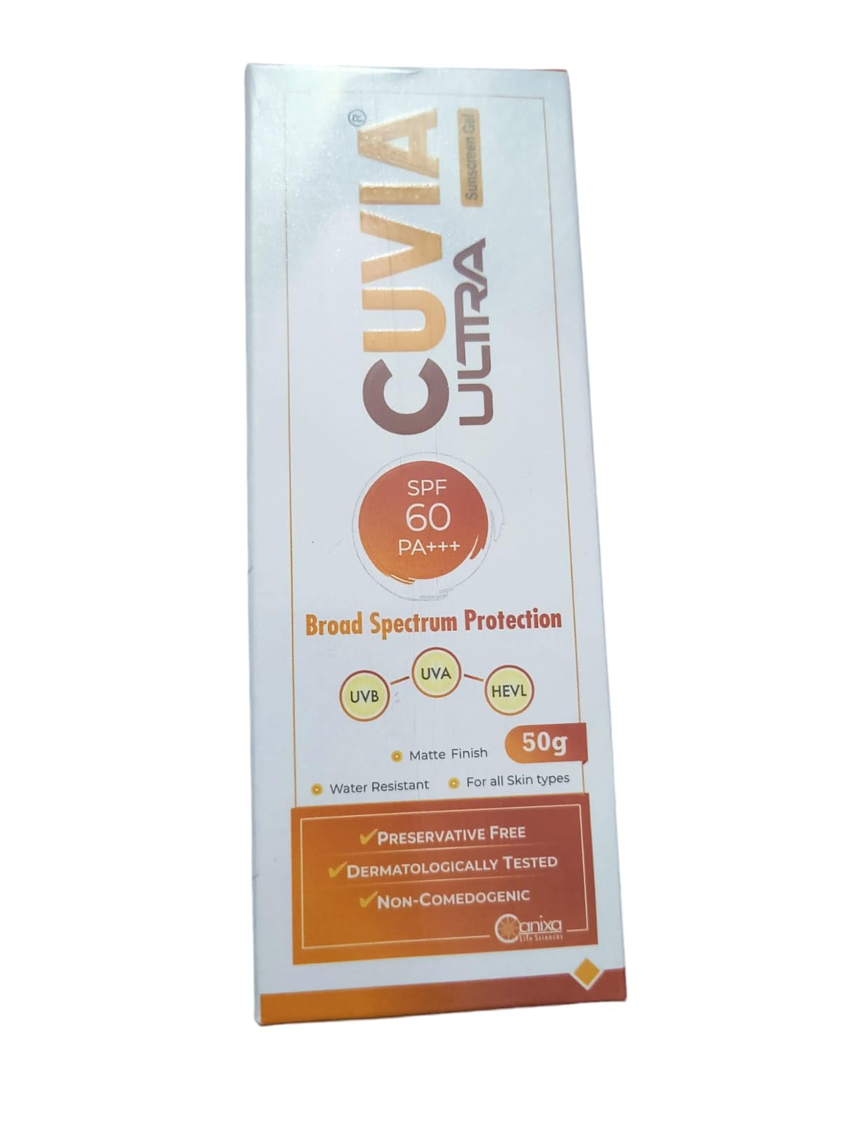 Cuvia Ultra Broad Spectrum Sunscreen Gel, SPF 60 PA+++, 50g, Matte Finish