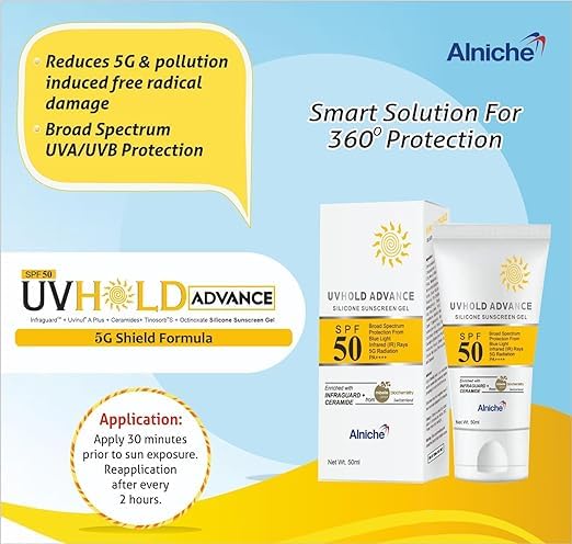 Alniche UVHOLD ADVANCE SILICON SUNSCREEN Gel SPF 50 P+++ - Ultimate UVA & UVB Protection for All Skin Types For Women & Men