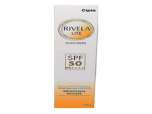 Rivela Lite Sunscreen Weightless Mousse Cream with SPF 50 PA++++ For Broad Spectrum, UVA & UVB Protection | For Men & Women | All Skin types | 60g (Pack of 1)