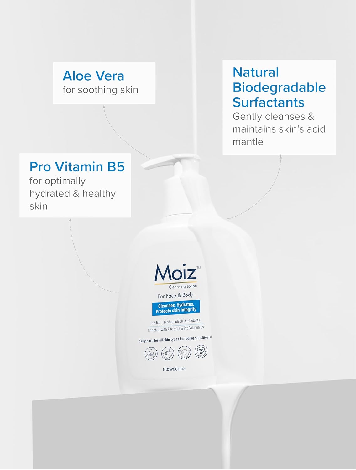 Moiz Cleansing Lotion | Face & Body Cleanser | For Sensitive Skin | With Aloe Vera & Pro-Vitamin B5 | pH 5.6 | Soap, Paraben & Sulphate Free