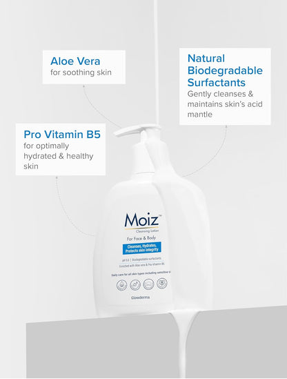 Moiz Cleansing Lotion | Face & Body Cleanser | For Sensitive Skin | With Aloe Vera & Pro-Vitamin B5 | pH 5.6 | Soap, Paraben & Sulphate Free