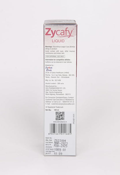 Zycafy  Liquid with Caffeine, Castor Oil, Apigenin, Vitamin E and Zinc | Prevents Hair Fall and Promotes Hair Growth | Suitable For Men & Women | 100 ml