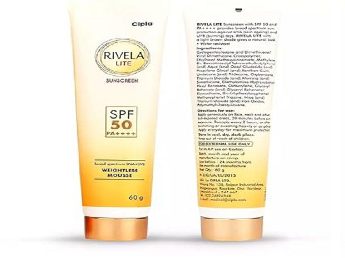 Rivela Lite Sunscreen Weightless Mousse Cream with SPF 50 PA++++ For Broad Spectrum, UVA & UVB Protection | For Men & Women | All Skin types | 60g (Pack of 2)