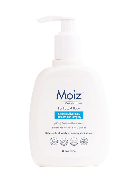 Moiz Cleansing Lotion | Face & Body Cleanser | For Sensitive Skin | With Aloe Vera & Pro-Vitamin B5 | pH 5.6 | Soap, Paraben & Sulphate Free