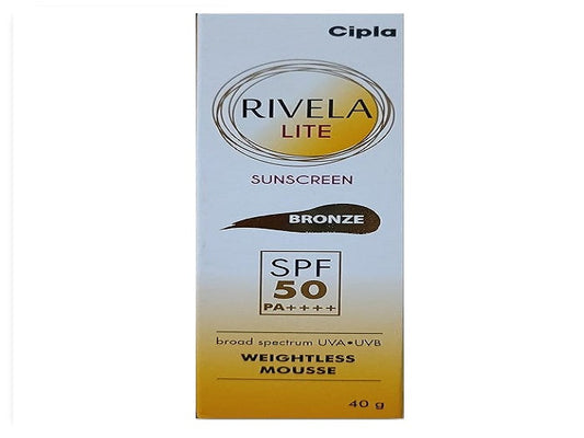 Rivela Lite Sunscreen Bronze Cream with SPF 50 PA++++ For Broad Spectrum, UVA & UVB Protection | Reducing Skin Roughness | For Men & Women | All Skin types | 40g (Pack of 1)