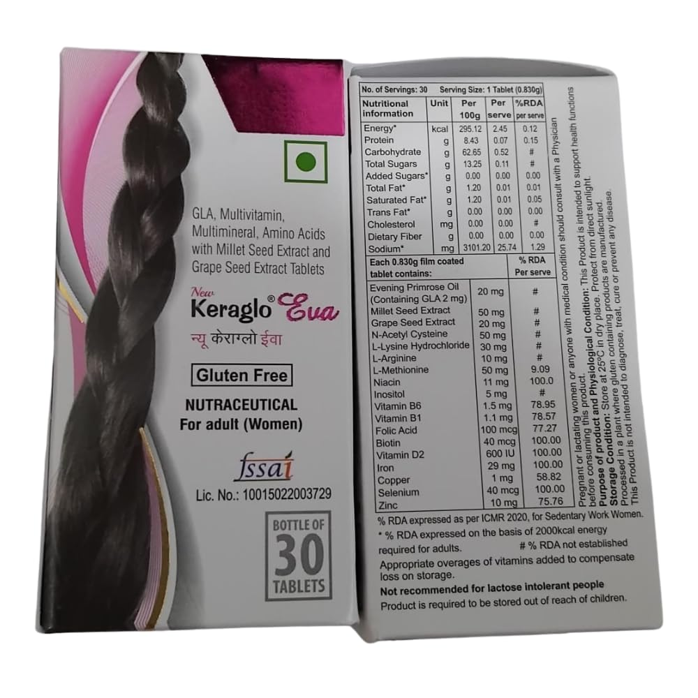 SARUMAM Keraglo Eva Tablet For Women, 30Tablets (Pack Of 2-60Tablets), 90 Grams