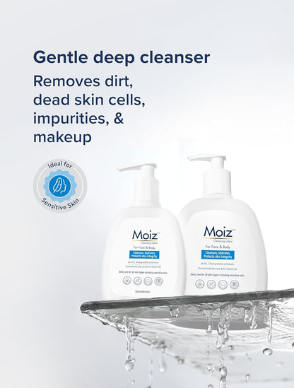 Moiz Cleansing Lotion | Face & Body Cleanser | For Sensitive Skin | With Aloe Vera & Pro-Vitamin B5 | pH 5.6 | Soap, Paraben & Sulphate Free