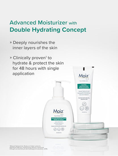 Moiz LMF 48 Lotion | 48 Hour Long-Lasting Moisturizer | Formulated with 17 Moisturizers | Non-Comedogenic | Paraben & Cruelty-Free