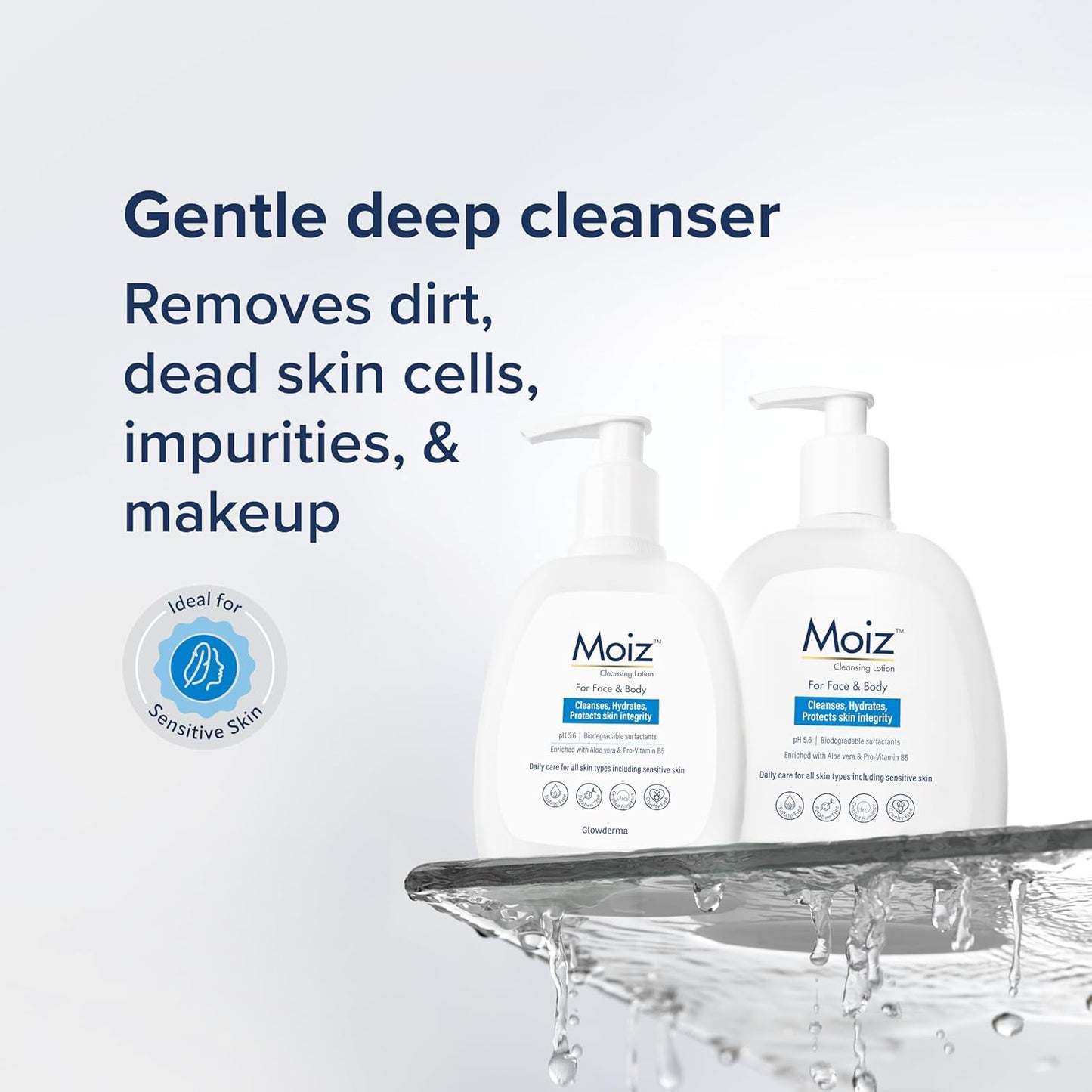 Moiz Cleansing Lotion | Face & Body Cleanser | For Sensitive Skin | With Aloe Vera & Pro-Vitamin B5 | pH 5.6 | Soap, Paraben & Sulphate Free - 400ml