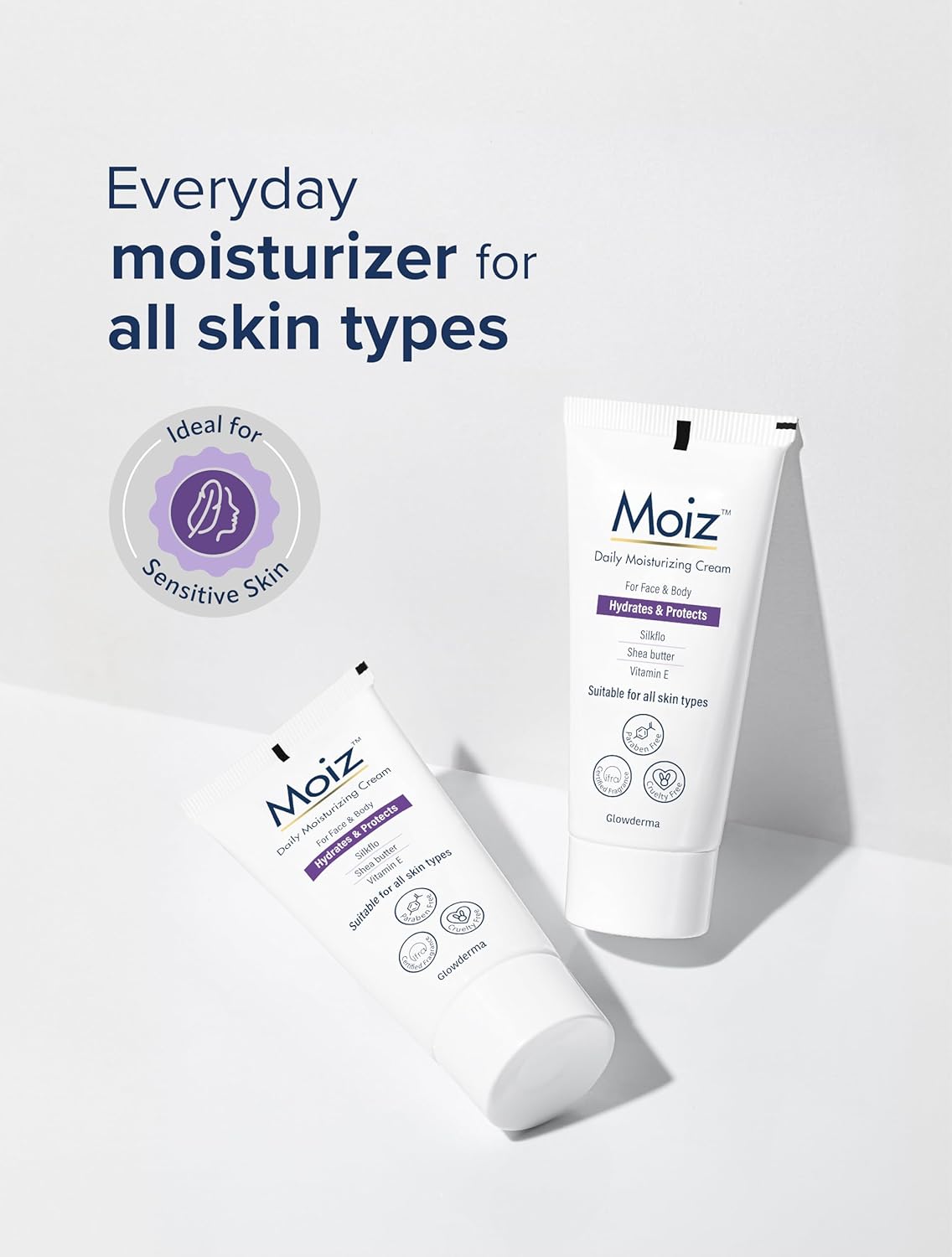 Moiz Daily Moisturizing Cream for Face & Body | Formulated with 9 Moisturizers | Suitable for Sensitive Skin | Paraben free & Cruelty free