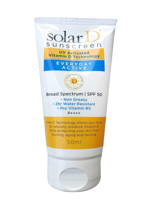 Solar D Everyday Active Sunscreen With SPF50 UV Activated Vitamin D technology 50ml