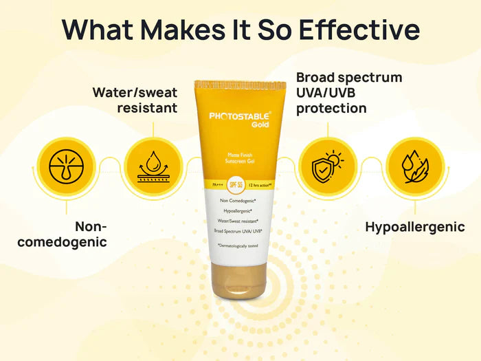 Photostable Gold Matte Finish Sunscreen Gel SPF 55